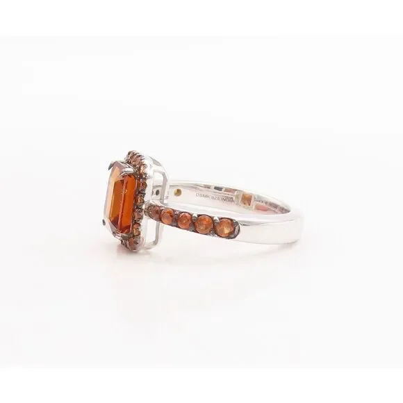 925 Sterling Silver Vintage Ring Rectangle Cut Halo Orange Sapphire Sz 7 RG29263 - Picture 5 of 8
